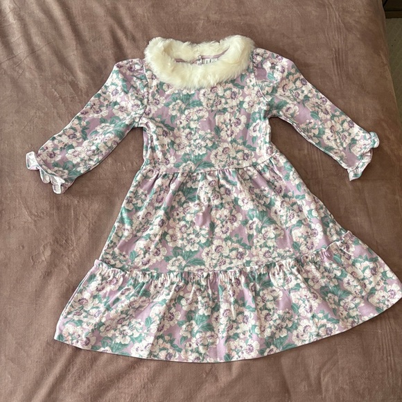 Janie and Jack Pink Floral Dress with Cream Collar - Picture 1 of 3
